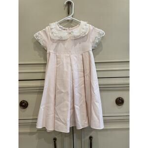 Vintage Bonnie Jean Girls Pink Pleated Collared‎ Dress Chiffon & Lace EUC Size 4